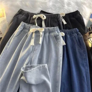MNO.9 Jeans 5080 กางเกงยีนส์ขายาวชาย เอวยืด มีเชือกรูด ทรงหลวม